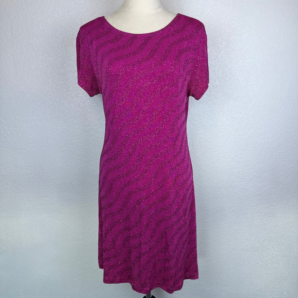 Vintage 90's Betsy & Adam Sparkle Dress‎ Magenta Patterned Short Sleeve Retro